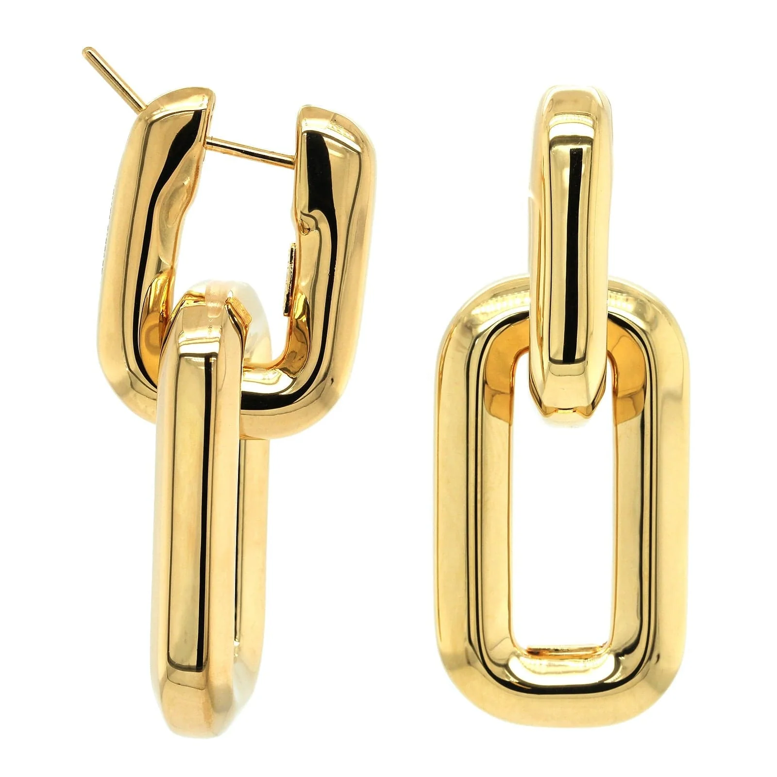 18K Yellow Gold Square Link Drop Earrings