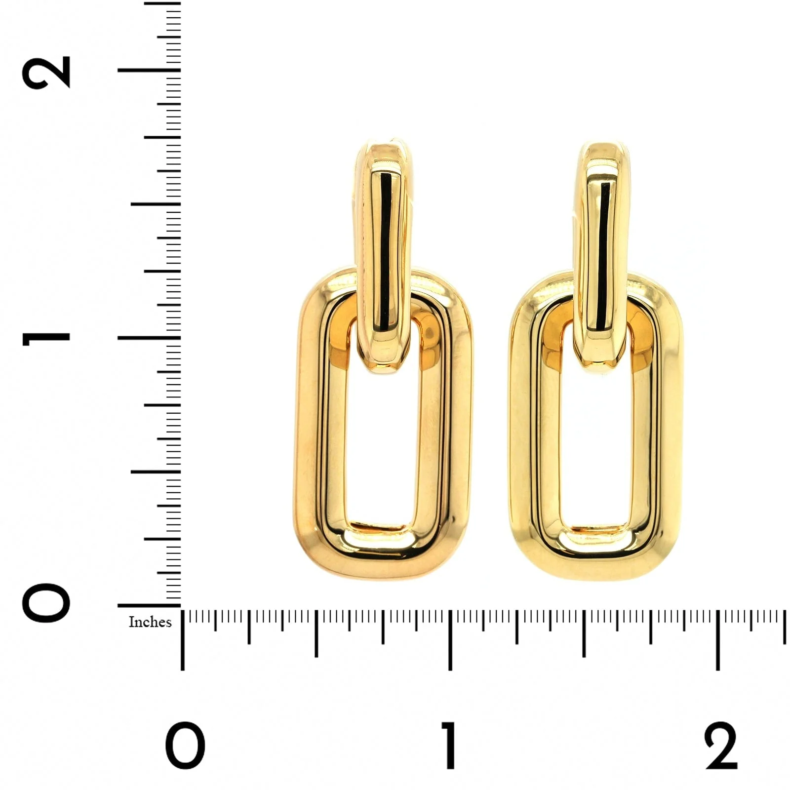 18K Yellow Gold Square Link Drop Earrings - Image 2