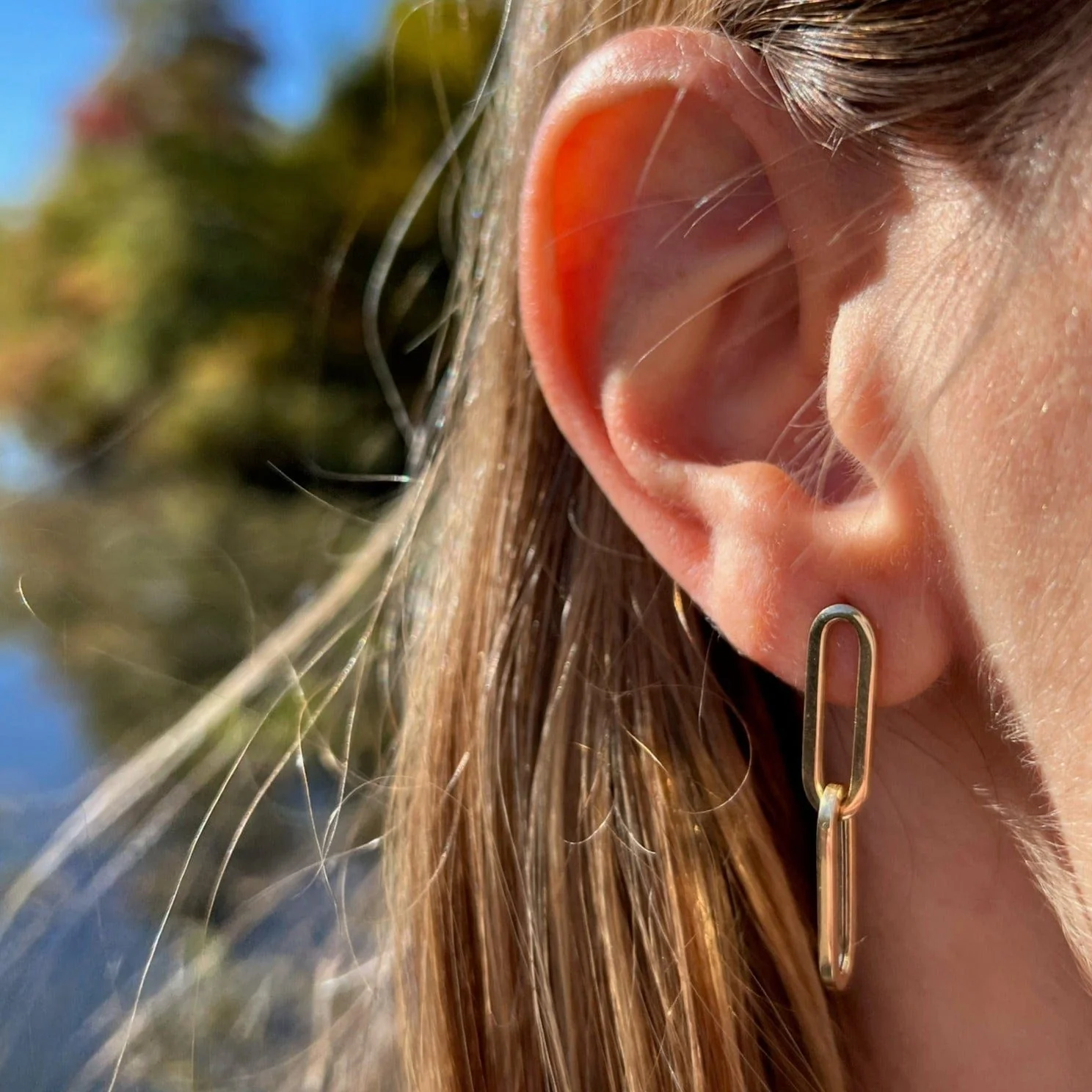 14K Yellow Gold Paperclip Drop Earrings - Image 2
