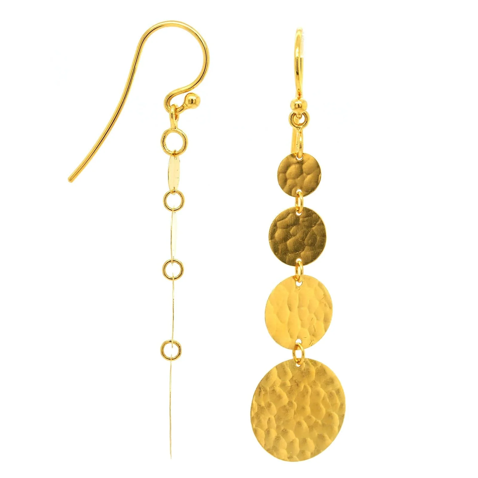 24K Yellow Gold Graduated Flake Drop Earrings