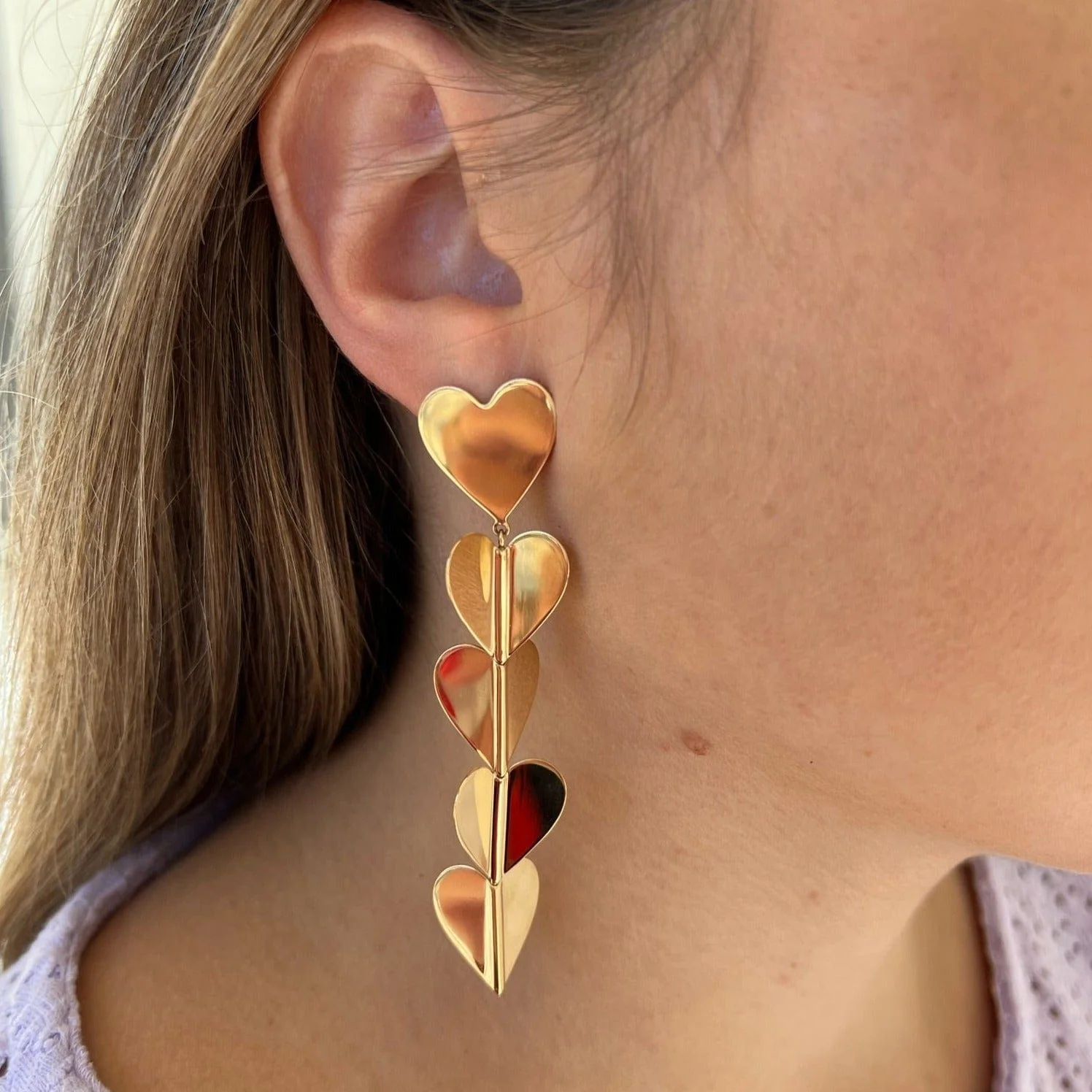 CADAR 18K Yellow Gold Wings of Love Heart Drop Earrings - Image 3