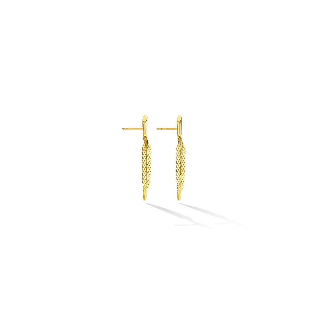 CADAR 18K Yellow Gold Small Feather Drop Earrings - Image 3