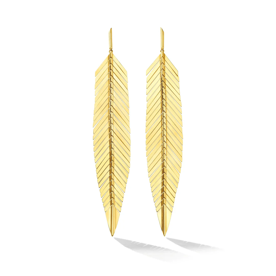 CADAR 18K Yellow Gold Large Feather Drop Earrings
