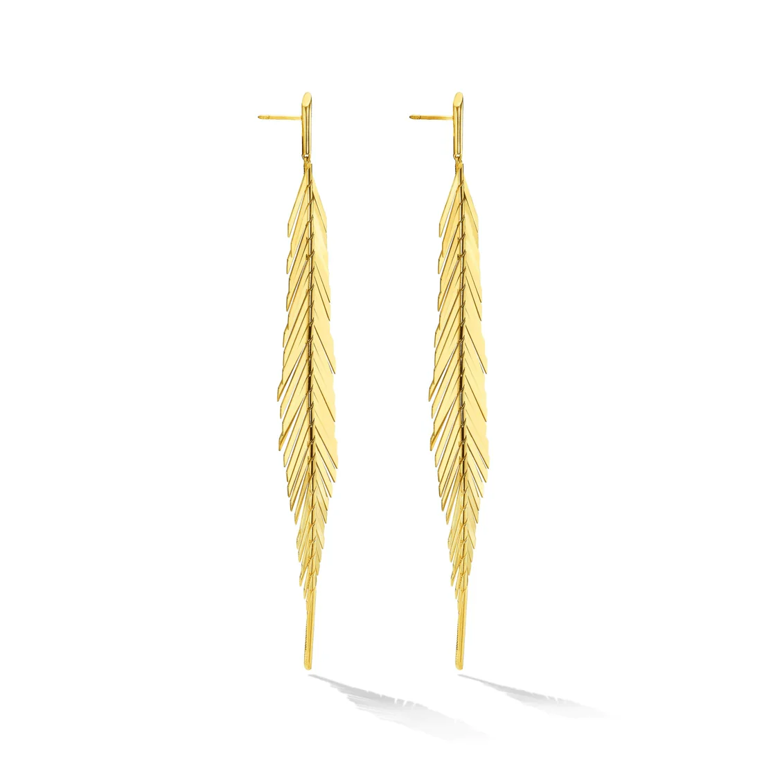 CADAR 18K Yellow Gold Large Feather Drop Earrings - Image 4