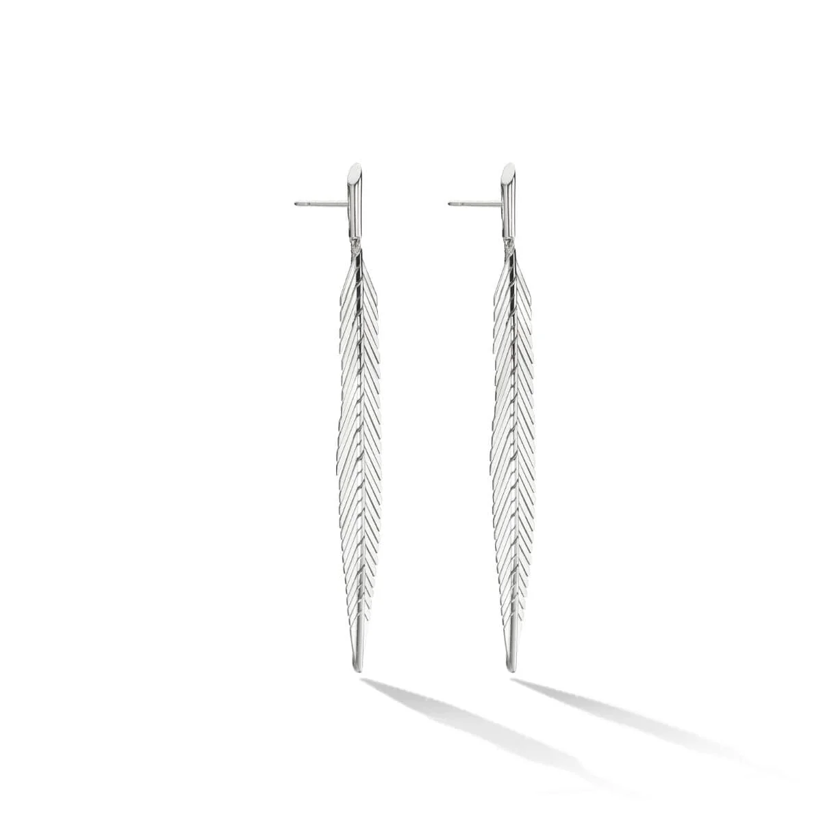 CADAR 18K White Gold Feather Drop Earrings - Image 2