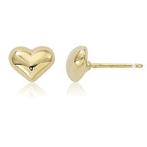 14K Yellow Gold Puffed Heart Studs