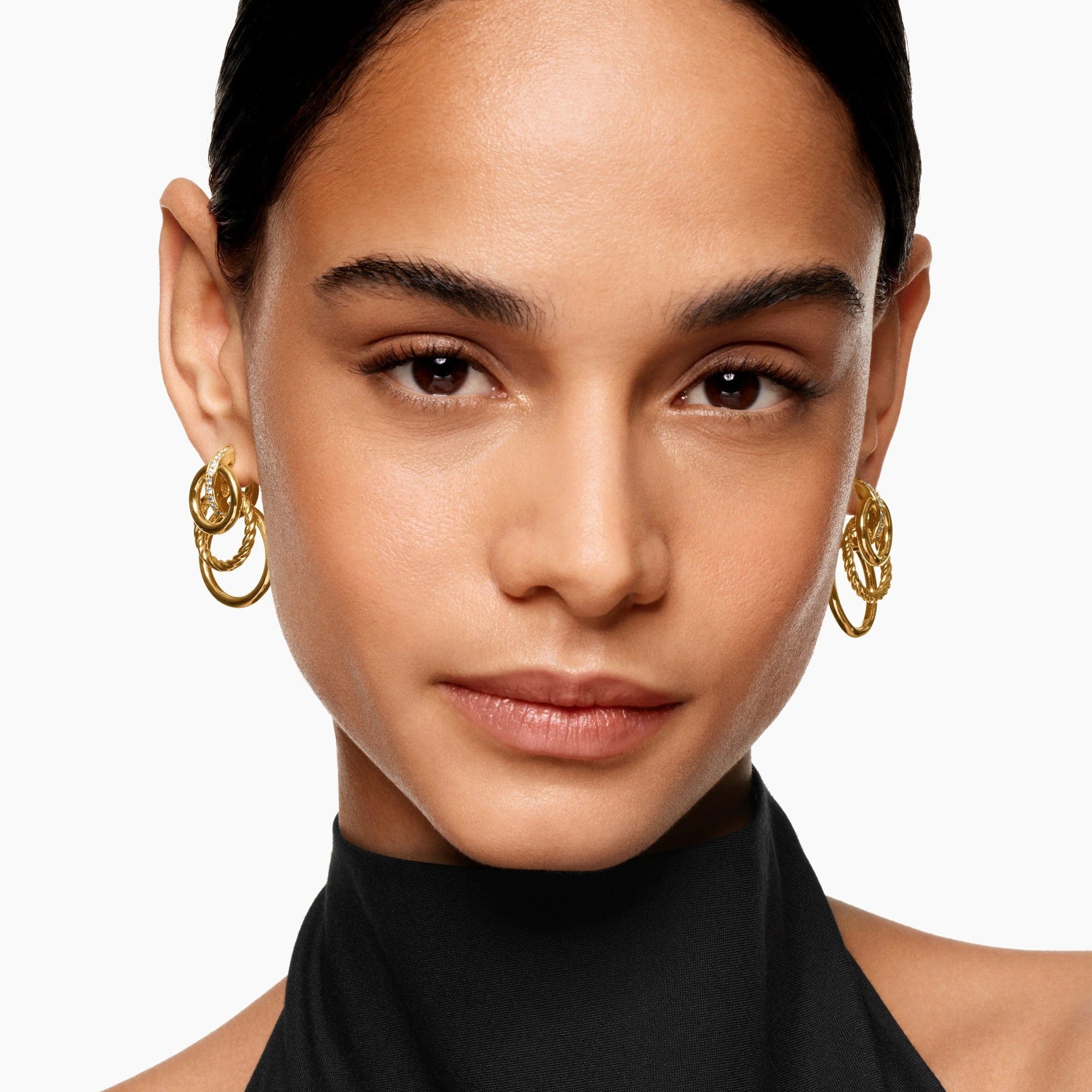 DY Mercer® Triple Ring Drop Earrings 18K Yellow Gold with Diamonds, 35.6mm - Image 3