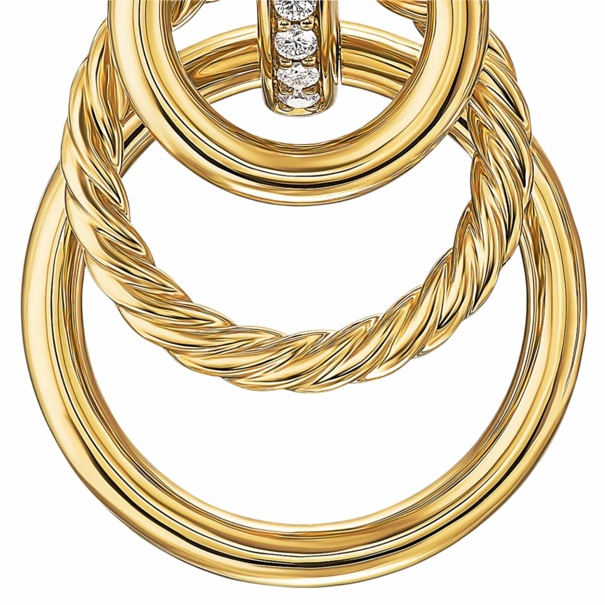 DY Mercer® Triple Ring Drop Earrings 18K Yellow Gold with Diamonds, 35.6mm - Image 4