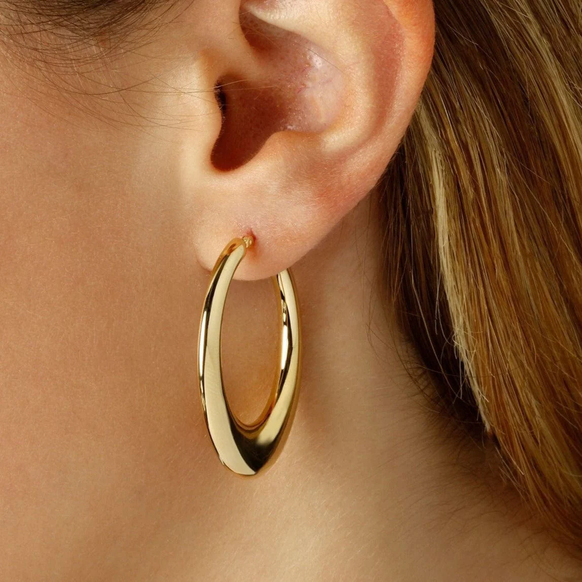 14K Yellow Gold Medium U Hoop Earrings - Image 2