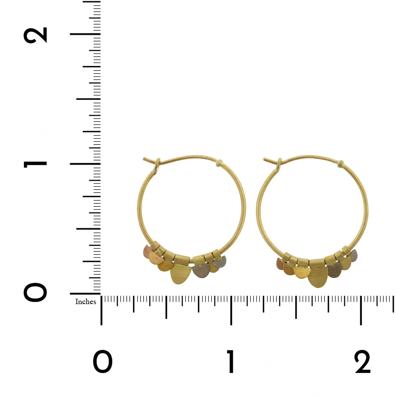 Platinum and 18K Tri-Color Gold Rainbow Flutter Hoop Earrings - Image 2