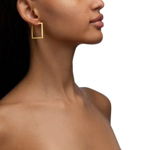 CADAR 18K Yellow Gold Square Foundation Hoop Earrings - Image 2