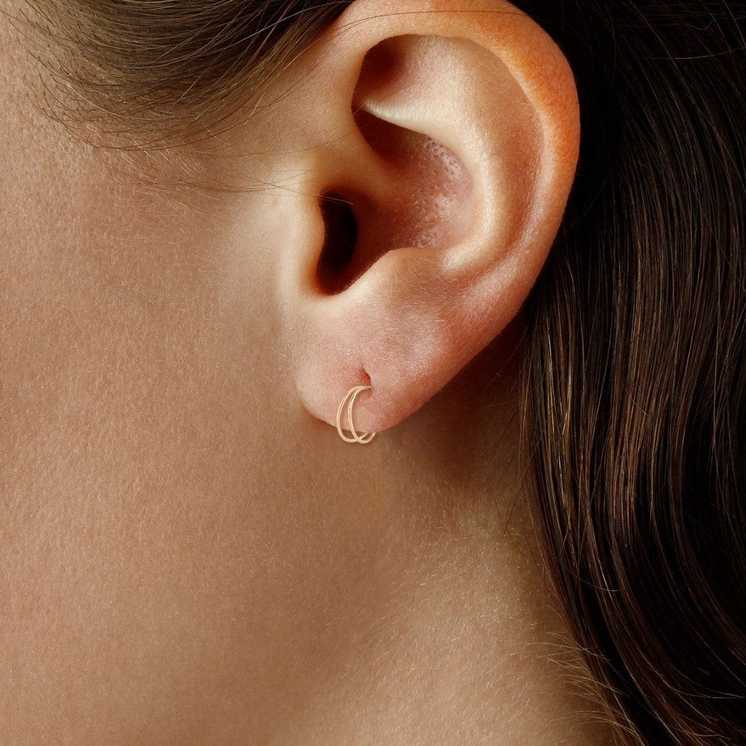 14K Yellow Gold Double Wire Mini Hoop Earrings - Image 2