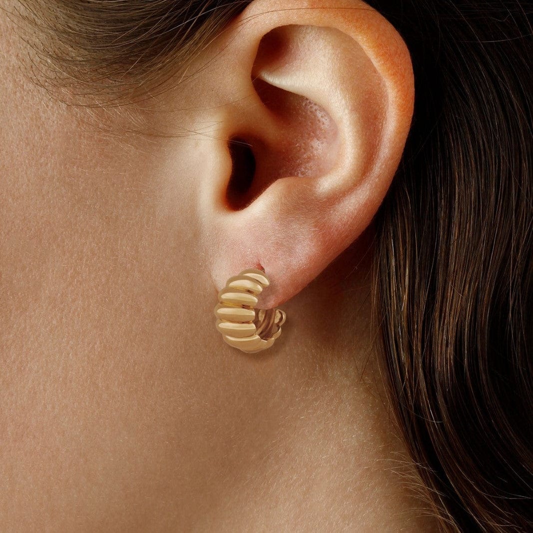 14K Yellow Gold Small Wide Shrimp J Hoop Earrings - Image 2