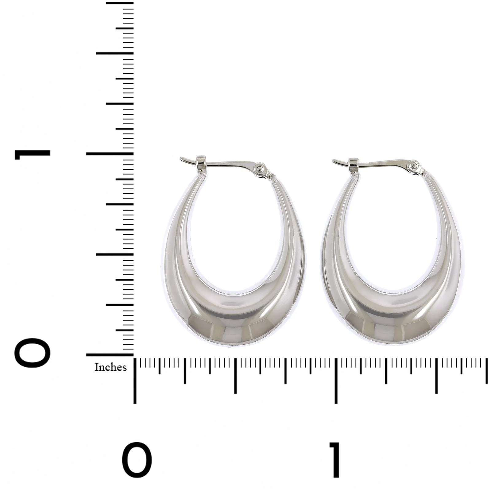 14K White Gold Medium Oval Hoop Earrings - Image 2