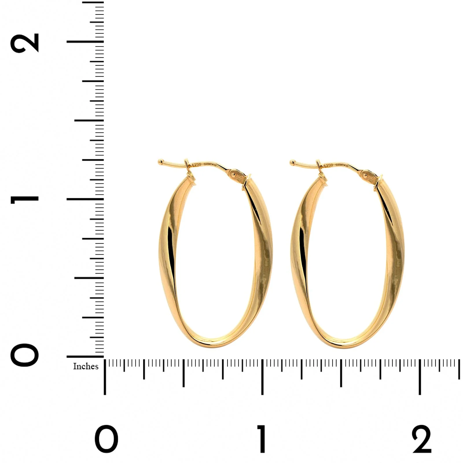 18K Yellow Gold Twisted Oval Wave Hoop Earrings - Image 2