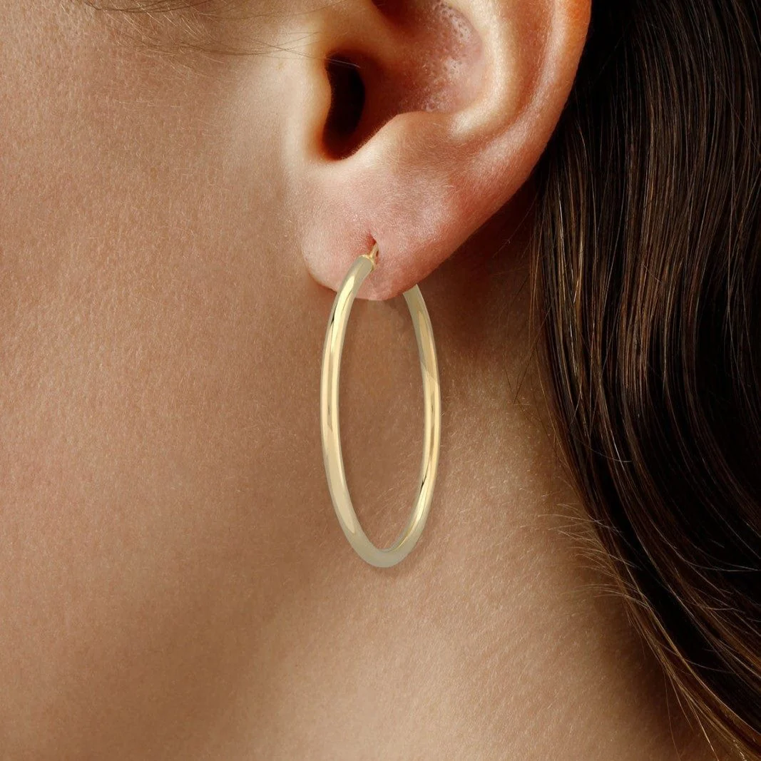 14K Yellow Gold Round Hoop Earrings - Image 2
