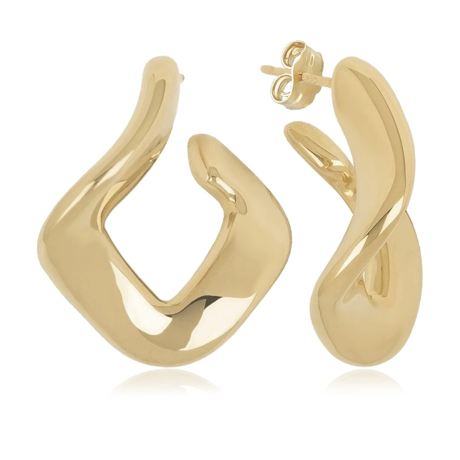 14K Yellow Gold Square Twisted Flat Hoop Earrings