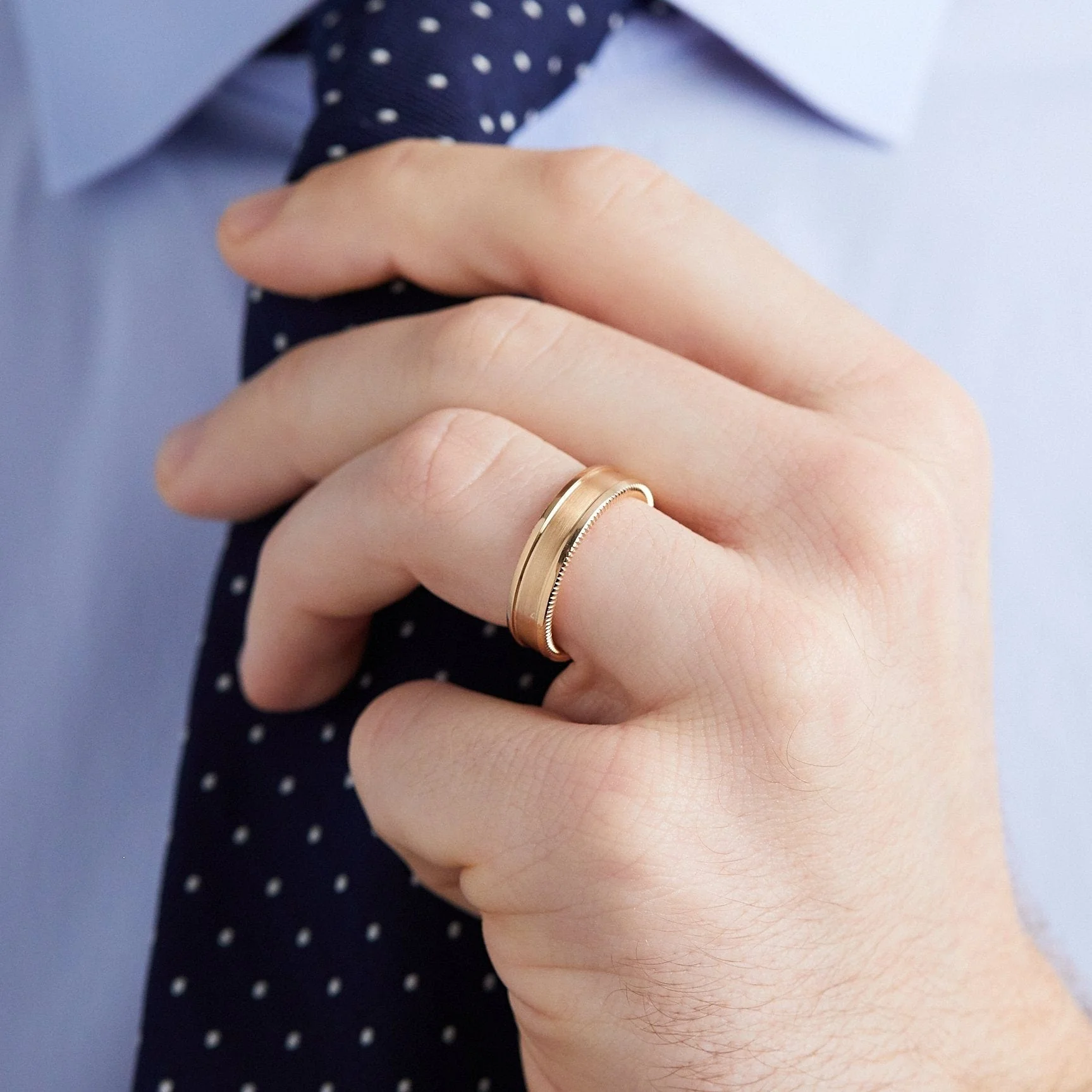 18K Rose Gold Satin Finish Wedding Band - Image 3