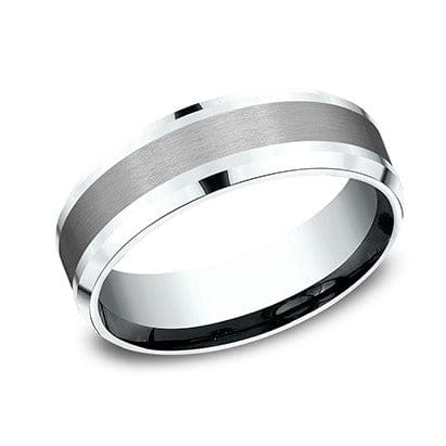 Grey Tantalum and 14k White Gold Band with A Satin Finish Center and High Polish Drop Bevel Edges - Image 4