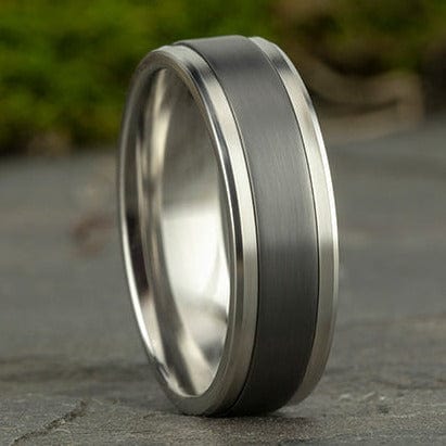Grey Tantalum and 14k White Gold Band with A Satin Finish Center and High Polish Drop Bevel Edges - Image 5