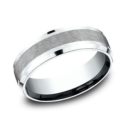 Grey Tantalum and 14k White Gold Band with A Swirl Finish and Drop Bevel Edges - Image 4