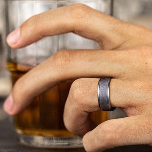 Grey Tantalum Band with A Swirl Finish and High Polished Edges - Image 2