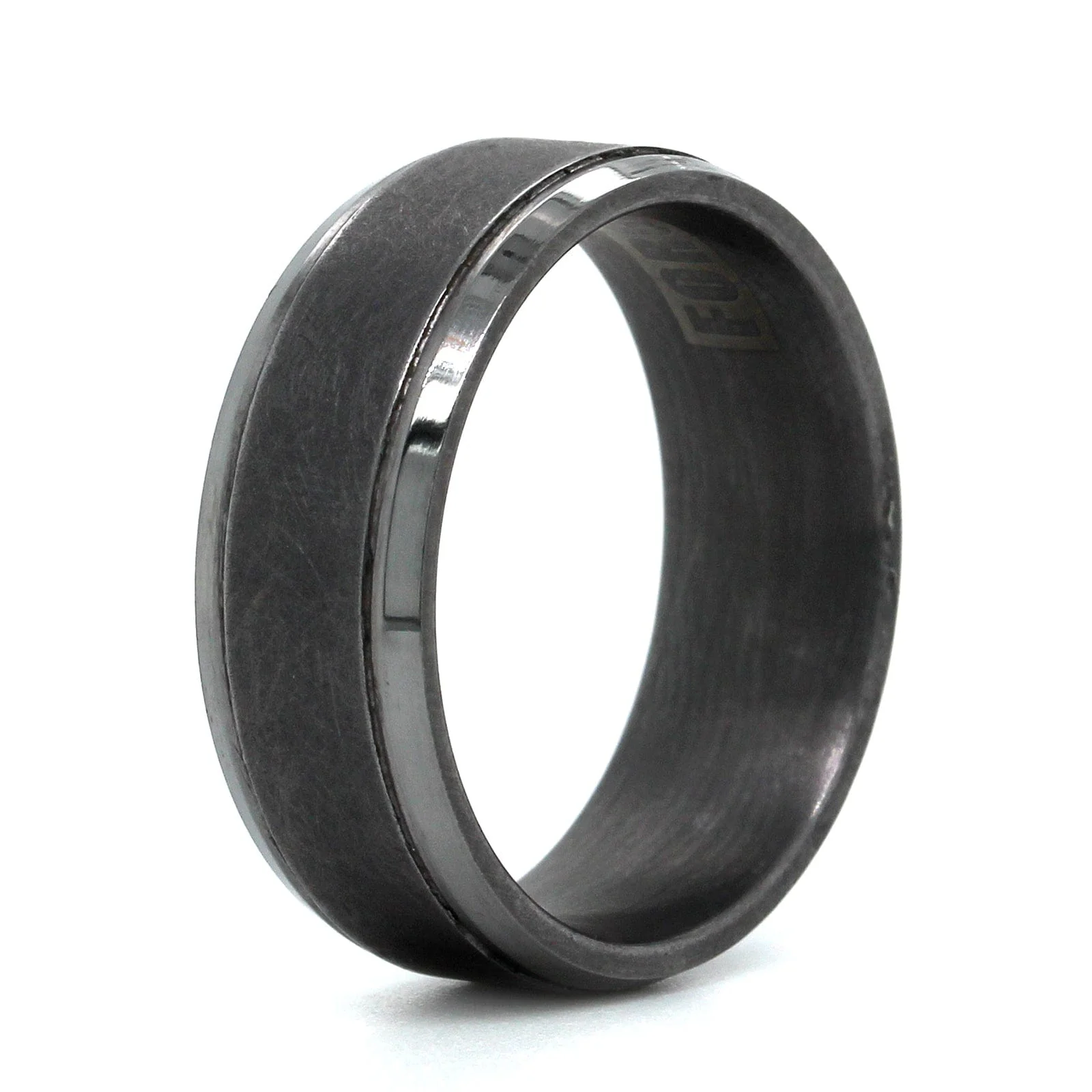 Grey Tantalum Band with A Swirl Finish and High Polished Edges - Image 3