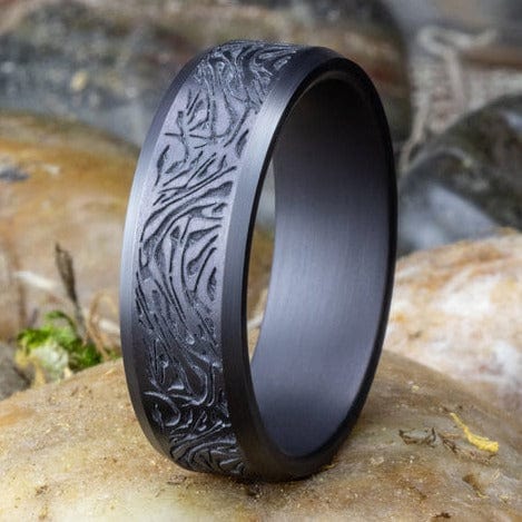 Tantalum Band with Mokume Pattern Center and High Polish Bevel Edges - Image 5