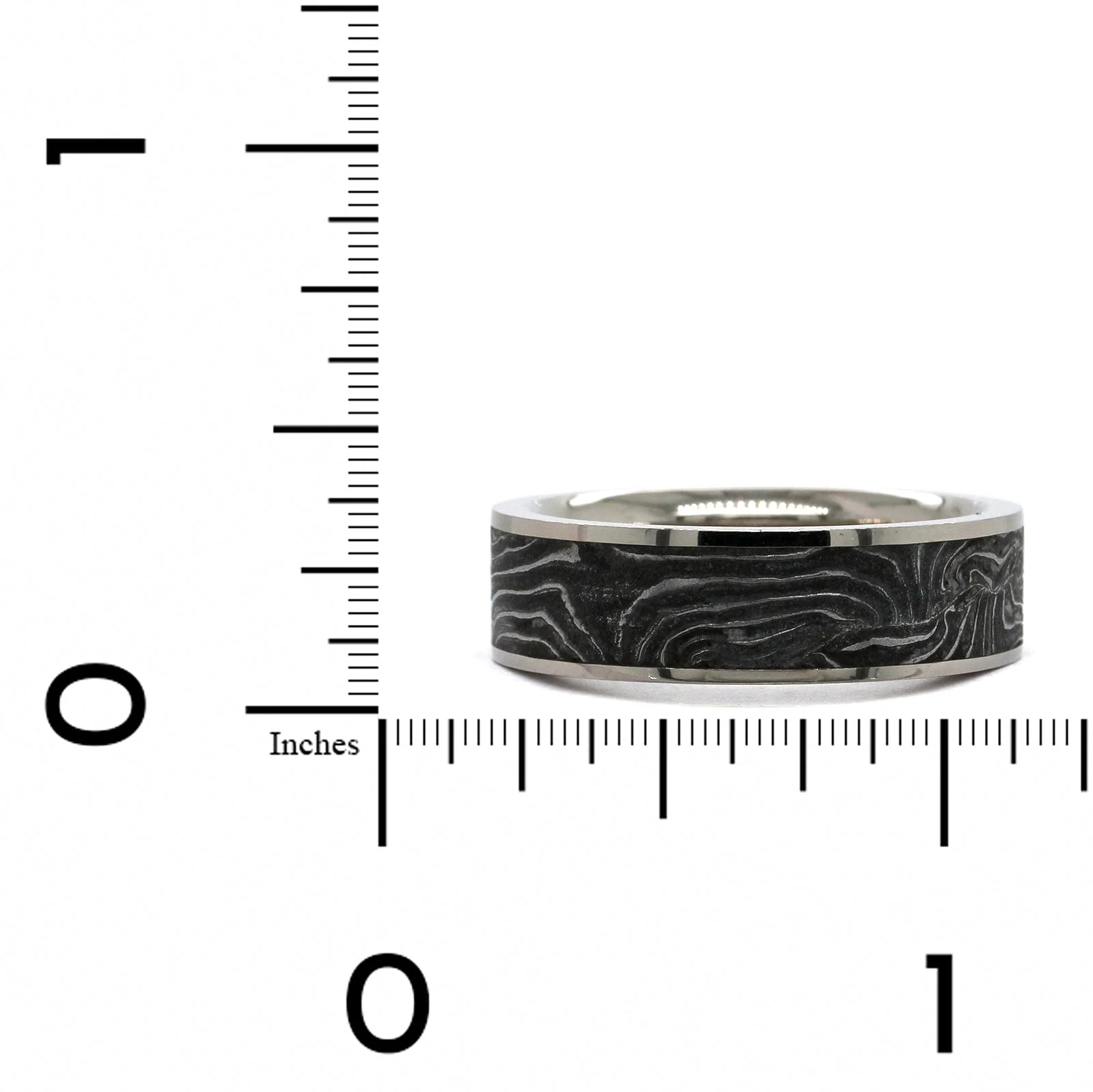 Damascus Steel and Palladium Gun Barrel Wedding Band - Image 3