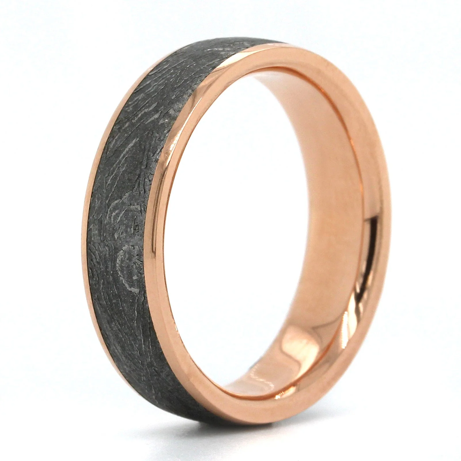 14K Rose Gold and Gibeon Meteorite Wedding Band - Image 2