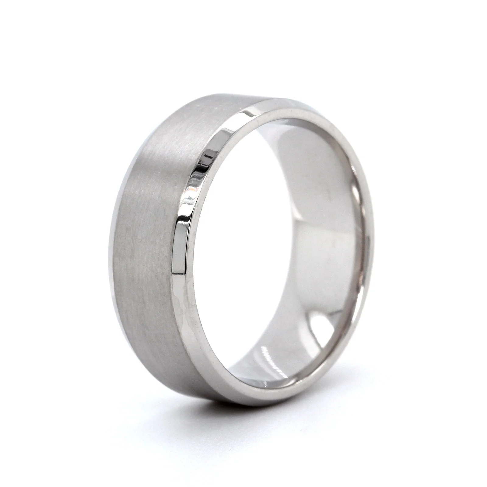 14K White Gold Band with Satin Center Polished Edges - Image 2