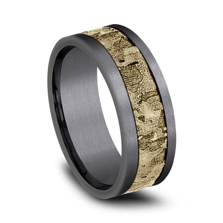 14K Yellow Gold Wall Fracture Grey Tantalum Edge Band - Image 3