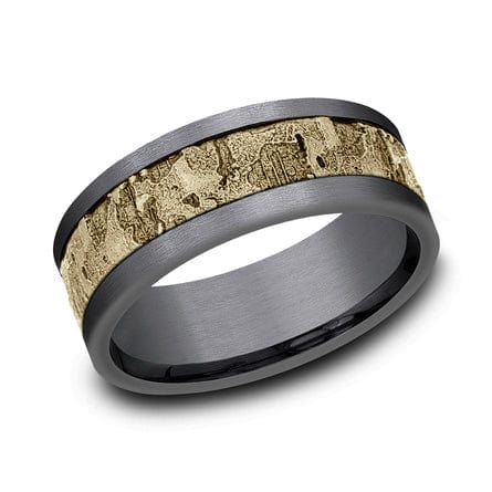14K Yellow Gold Wall Fracture Grey Tantalum Edge Band - Image 4