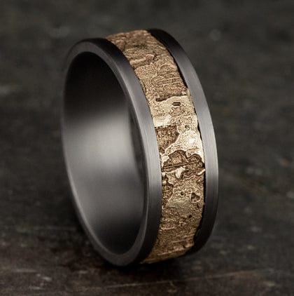 14K Yellow Gold Wall Fracture Grey Tantalum Edge Band - Image 5