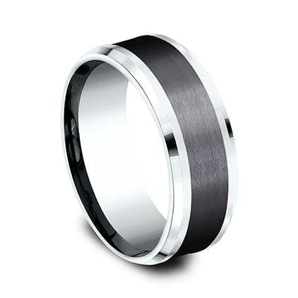 Black Tantalum Center 14K White Gold Edge Band - Image 3