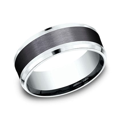 Black Tantalum Center 14K White Gold Edge Band - Image 4