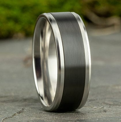 Black Tantalum Center 14K White Gold Edge Band - Image 5