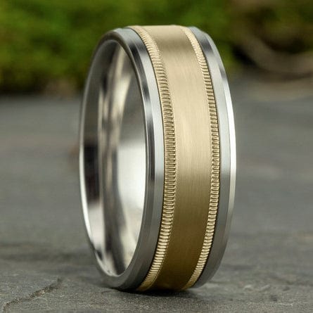 14K Two-Tone Satin Center Milgrain Band - Image 2