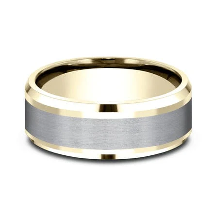 Grey Tantalum Center 14K Yellow Gold Edge Band