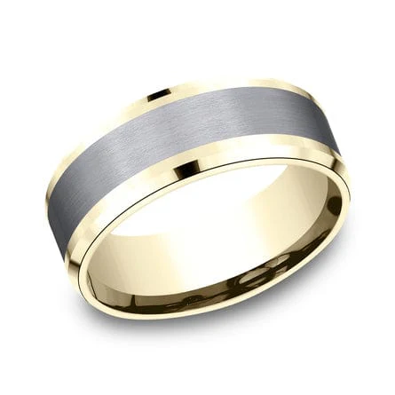 Grey Tantalum Center 14K Yellow Gold Edge Band - Image 4