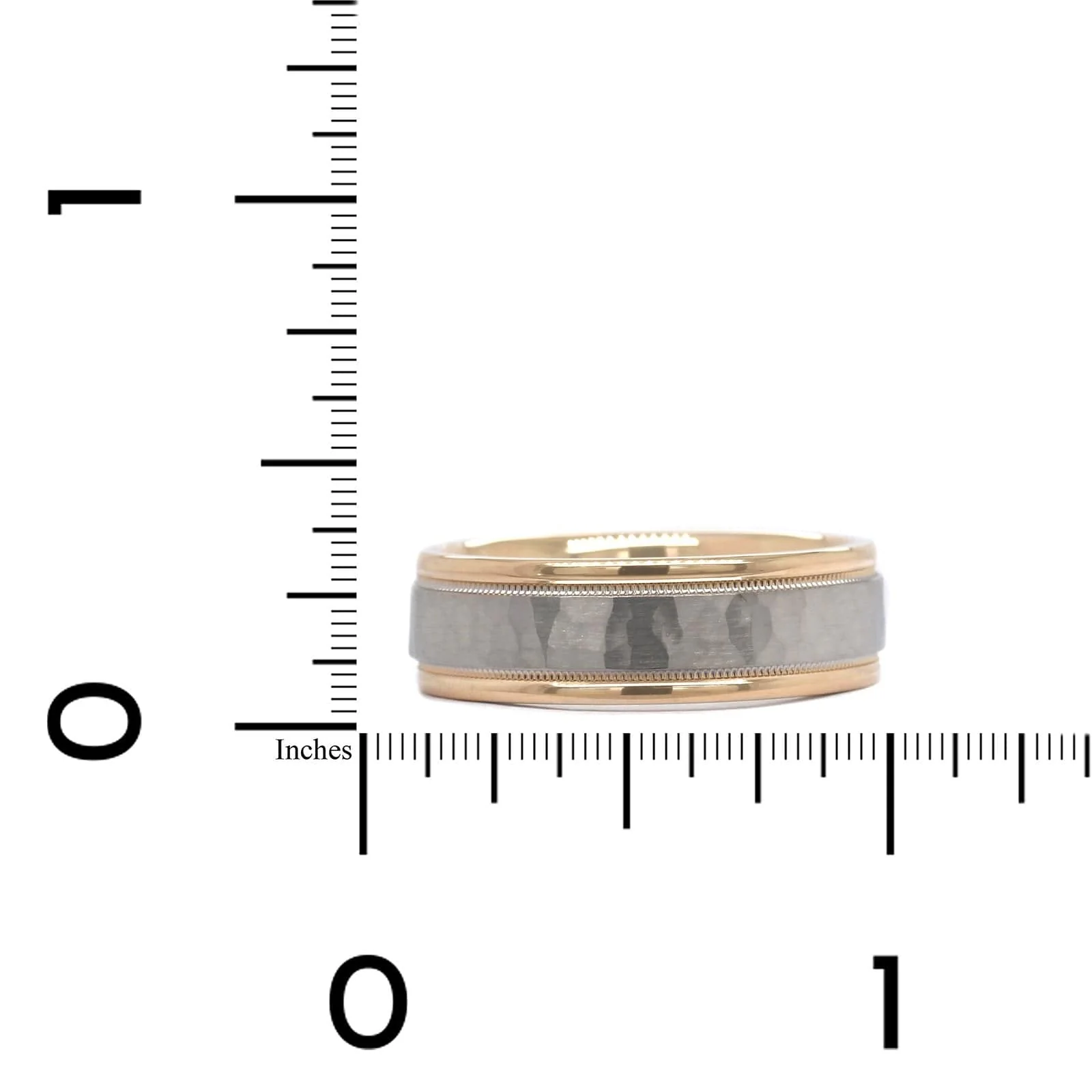 14K Two-Tone Hammered Center with Milgrain Band - Image 3