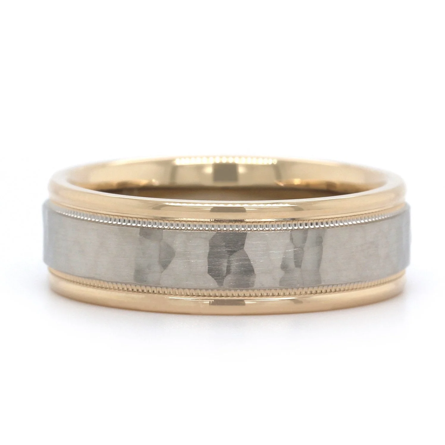 14K Two-Tone Hammered Center with Milgrain Band - Image 4
