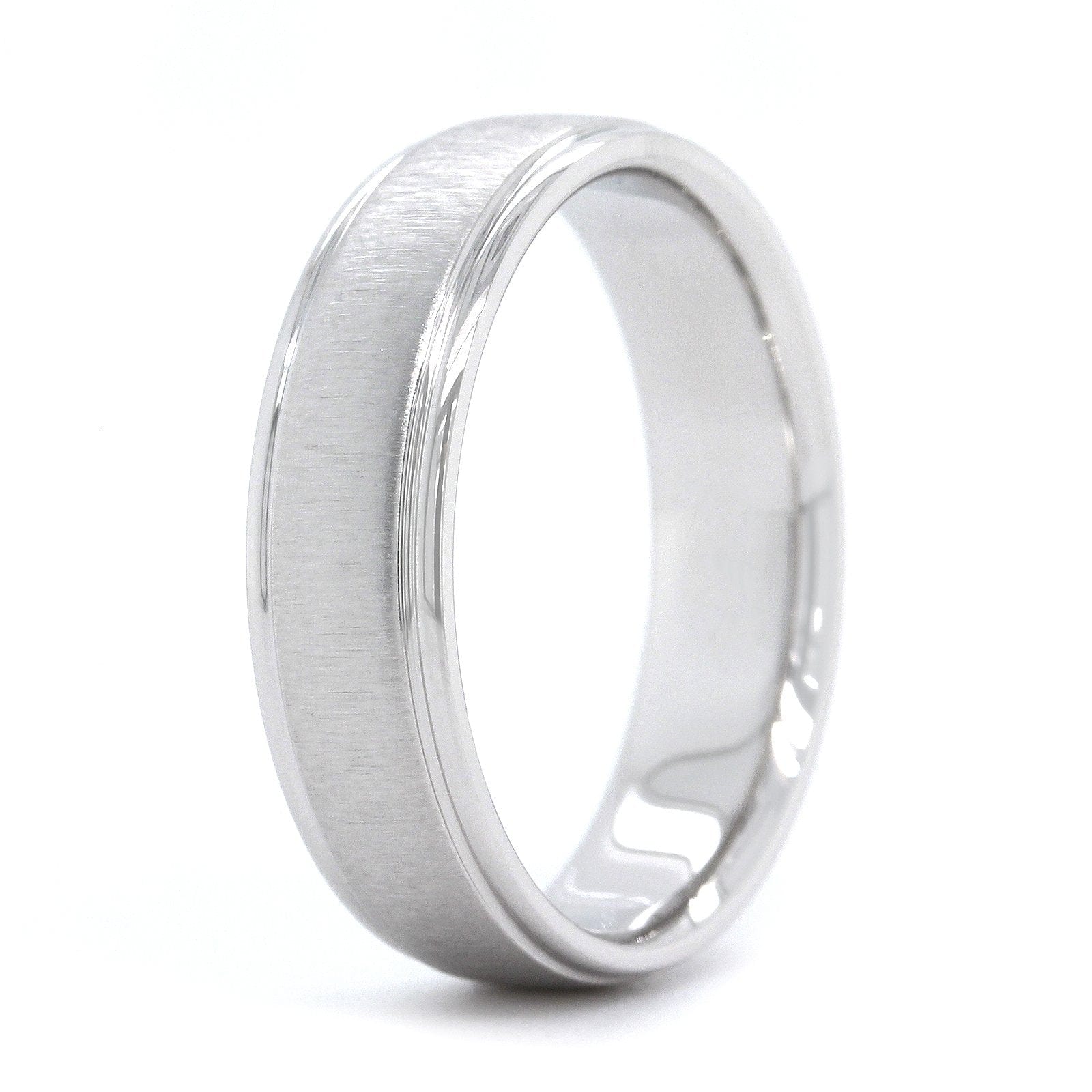 14K White Gold Satin Center with Polish Edge Band - Image 2