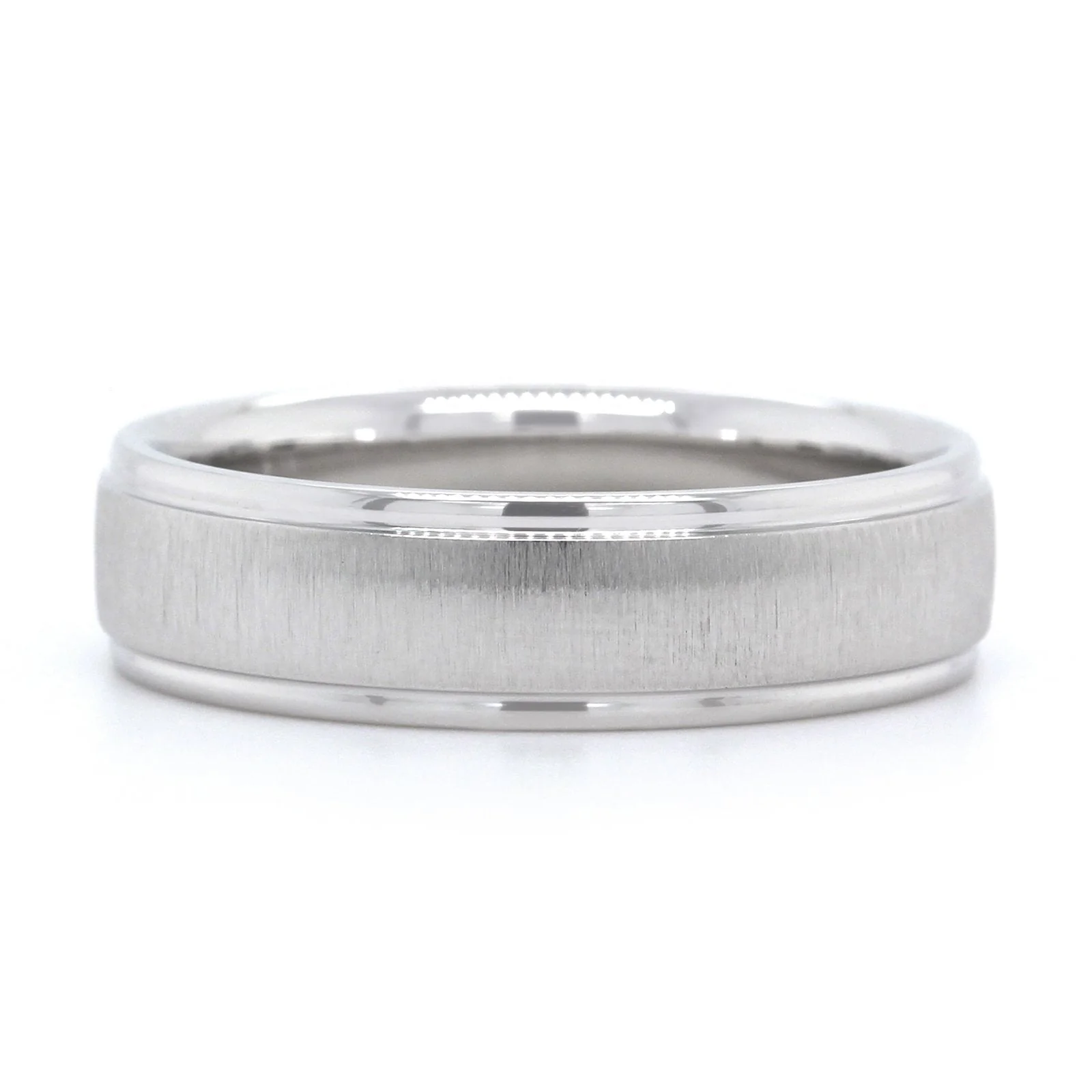 14K White Gold Satin Center with Polish Edge Band - Image 4