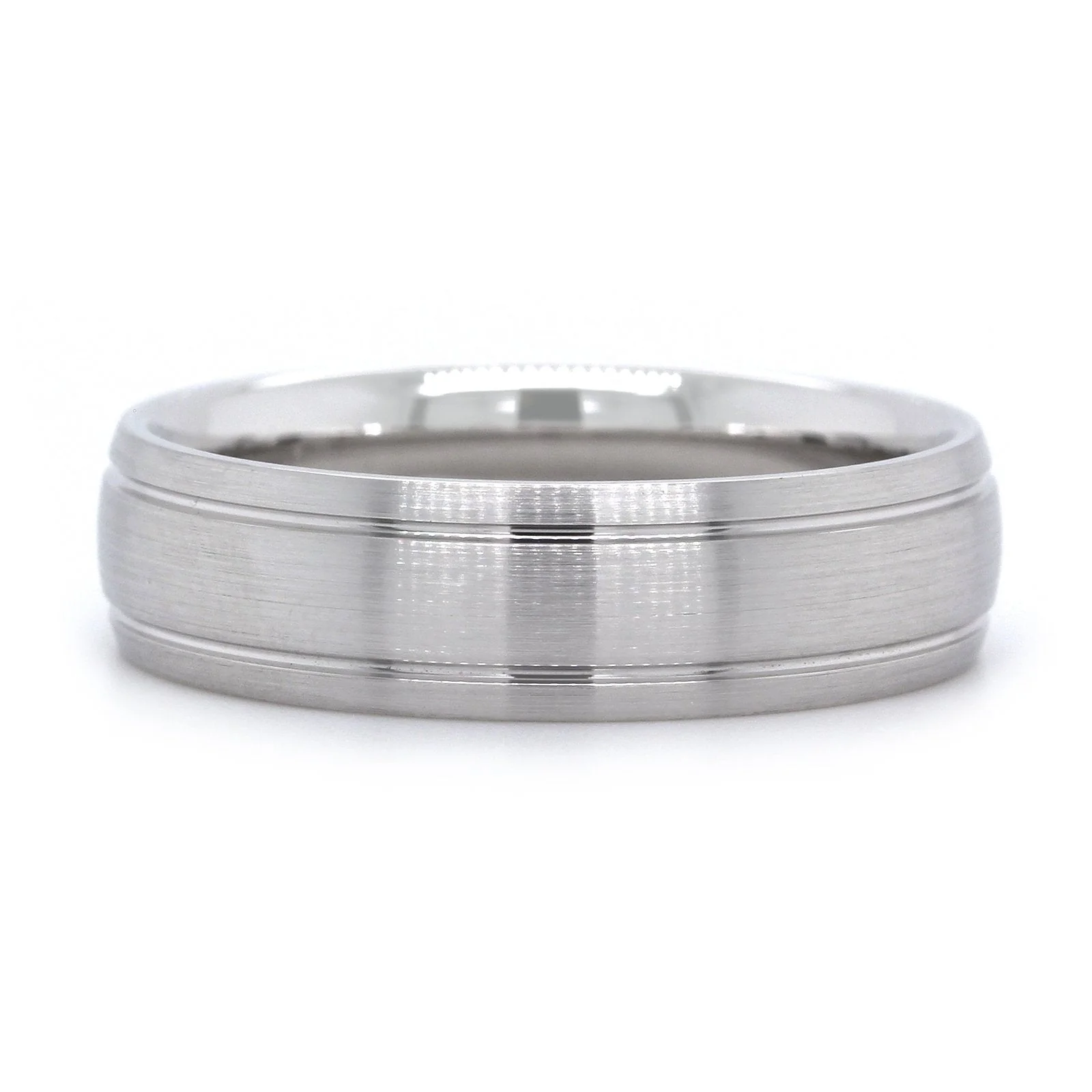 14K White Gold Satin Center with Groove Edge Band