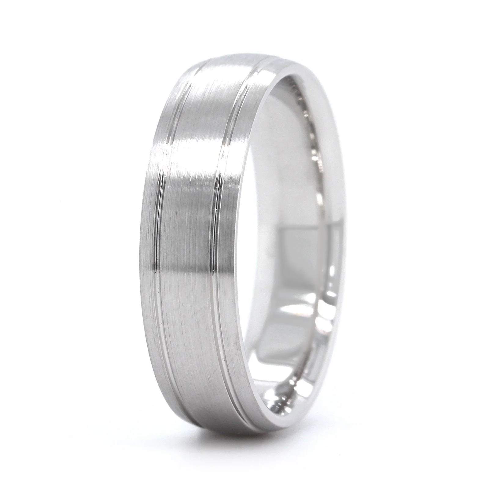 14K White Gold Satin Center with Groove Edge Band - Image 2
