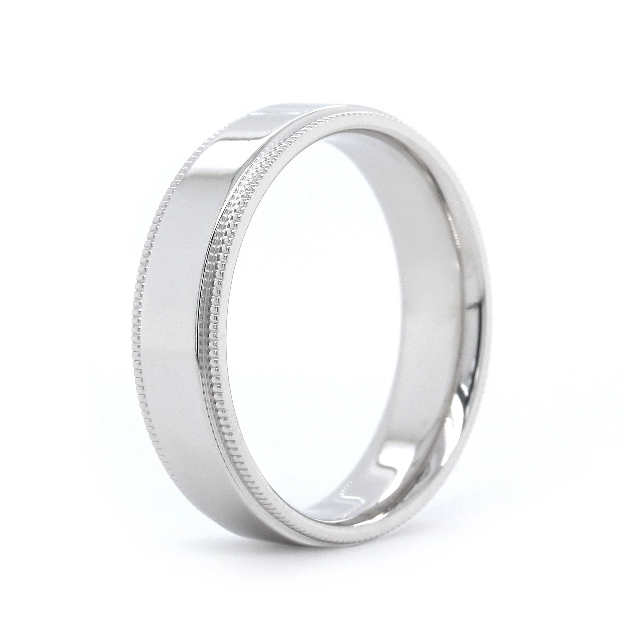 14K White Gold High Polished with Milgrain Edge Band - Image 2