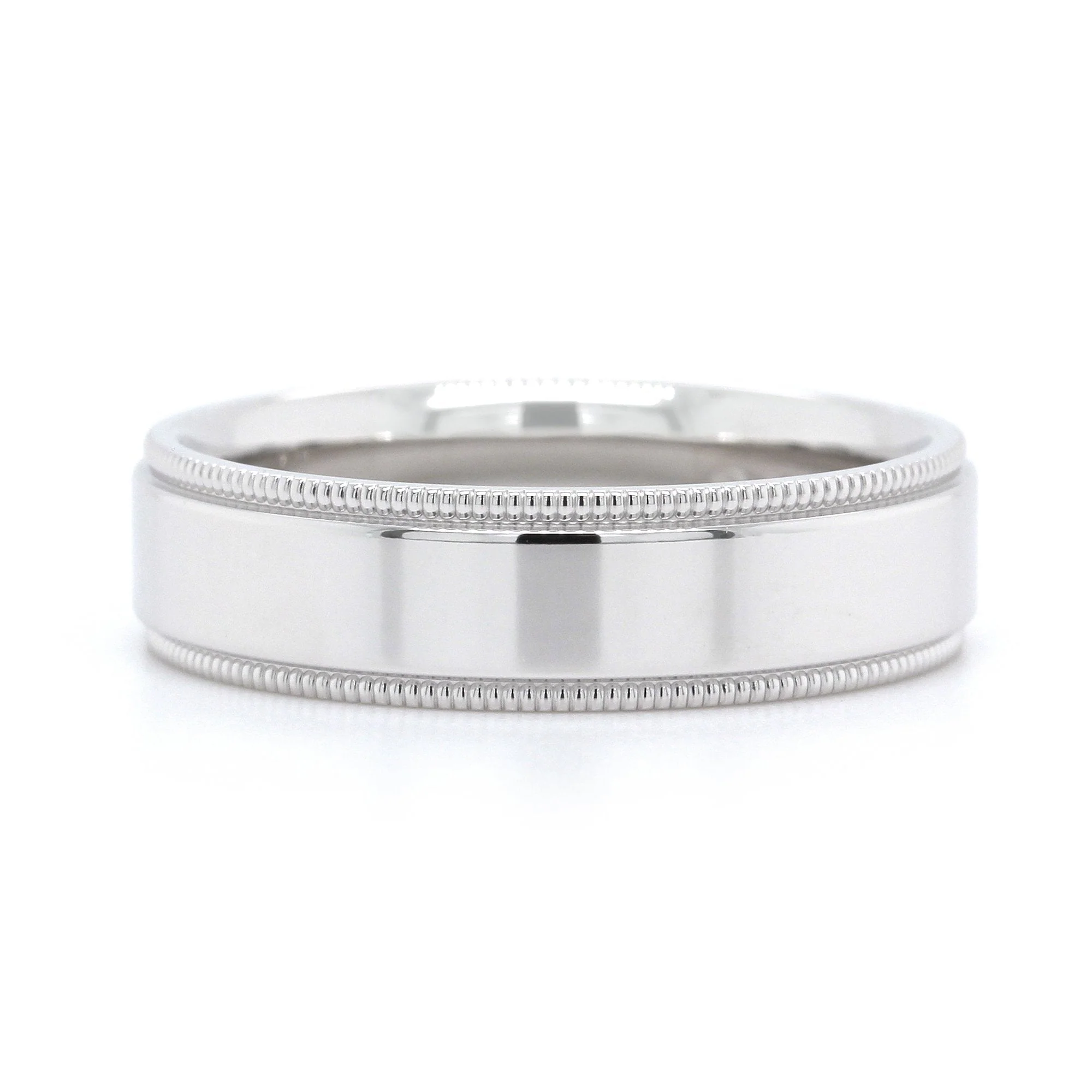 14K White Gold High Polished with Milgrain Edge Band - Image 4