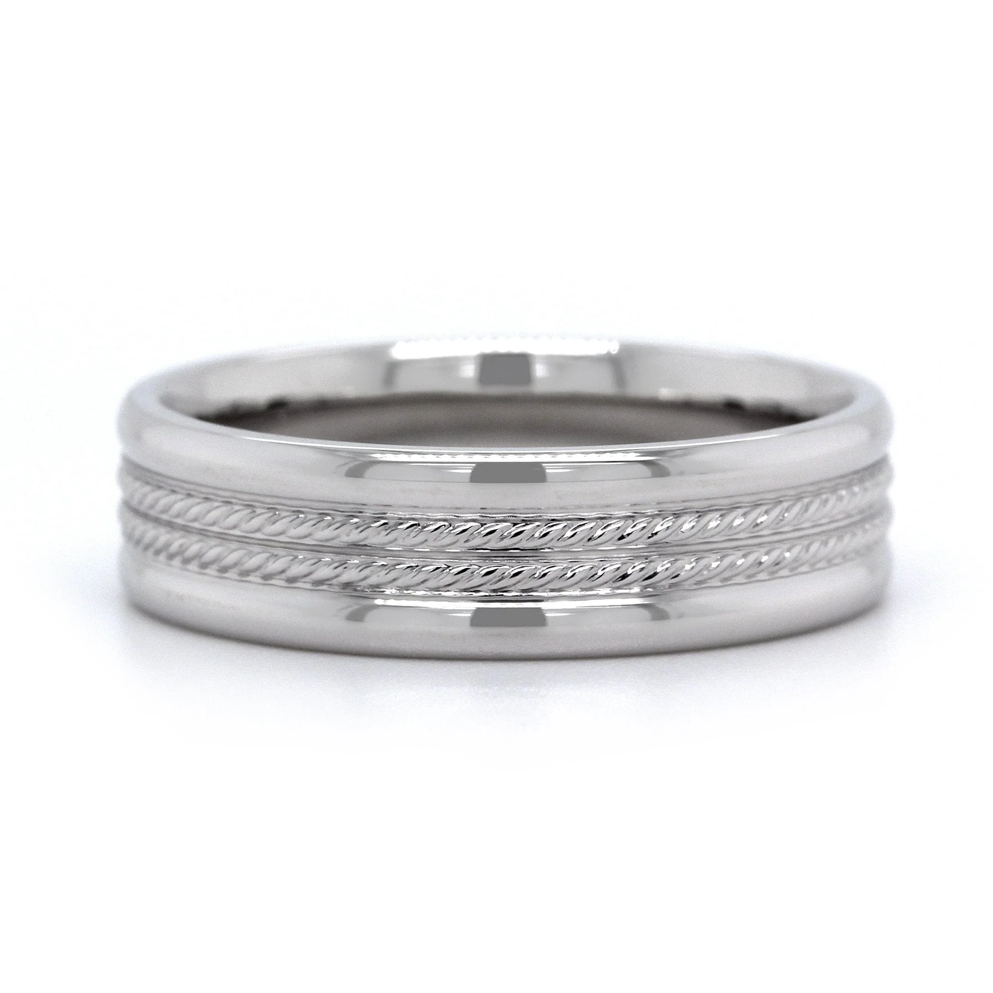 14K White Gold Rope Design Center with Polished Edge Band - Image 4