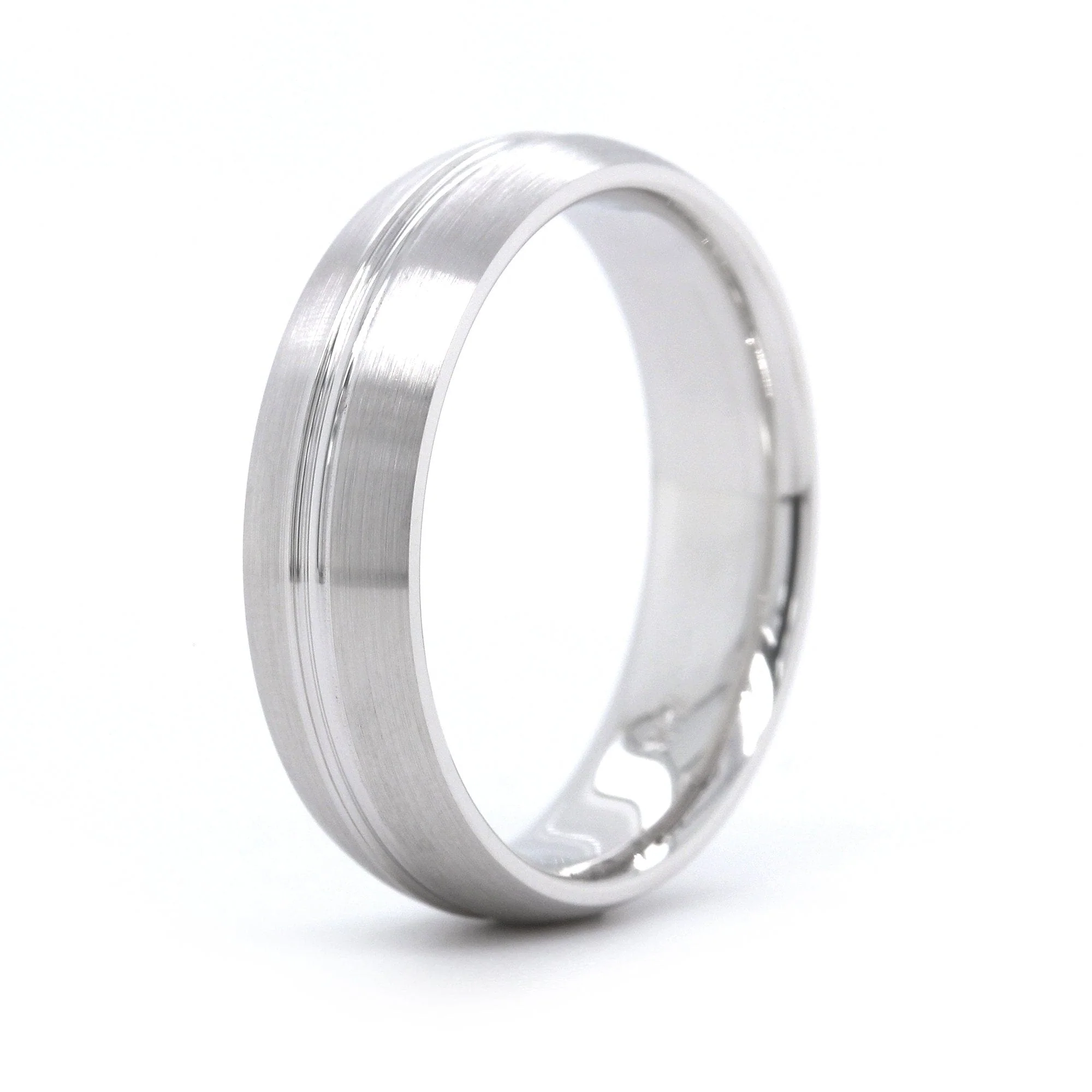 14K White Gold Satin Finish with Groove Center Band - Image 2